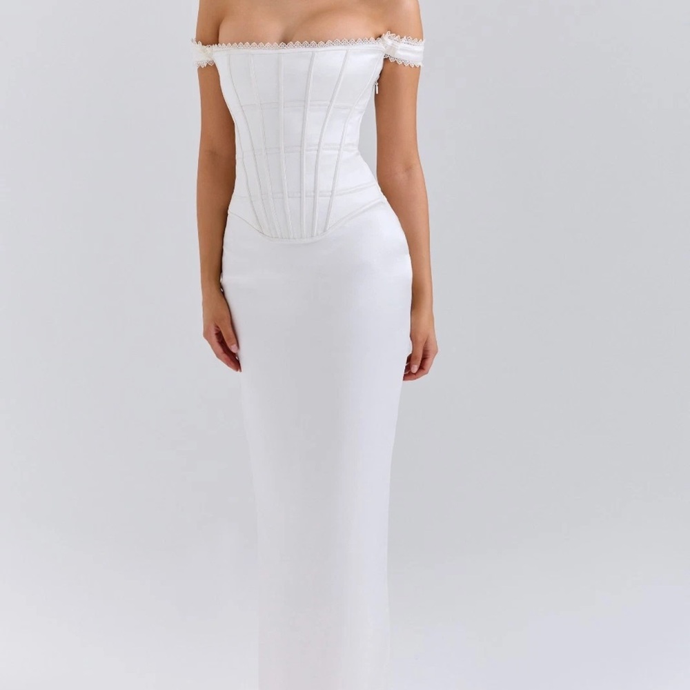 House of CB White Off-Shoulder Corset Maxi Dress